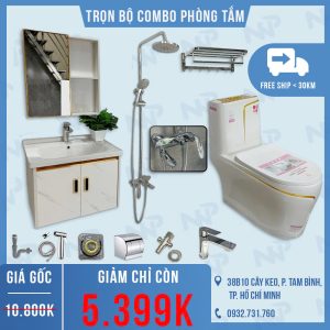 Combo nhà tắm tone vàng gồm 11 món