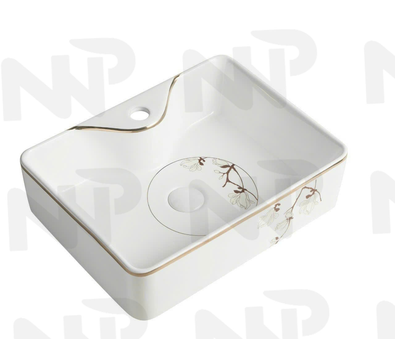 Lavabo vuông hoa 652- 600K